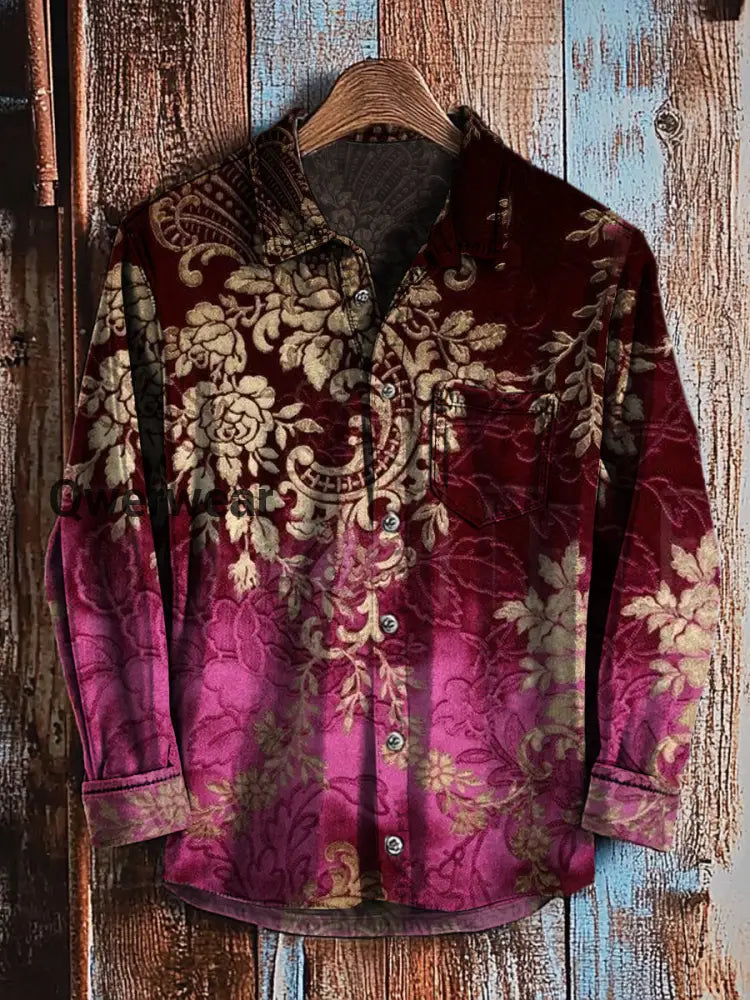 Retro Abstract Gradient Art Print Casual Long Sleeve Shirt Mens shirts