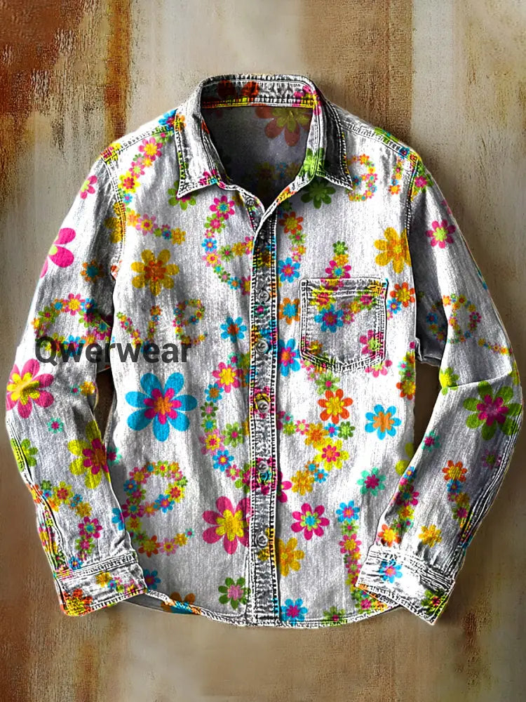 Retro Abstract Gradient Hippie Art Print Casual Long Sleeve Shirt B / S