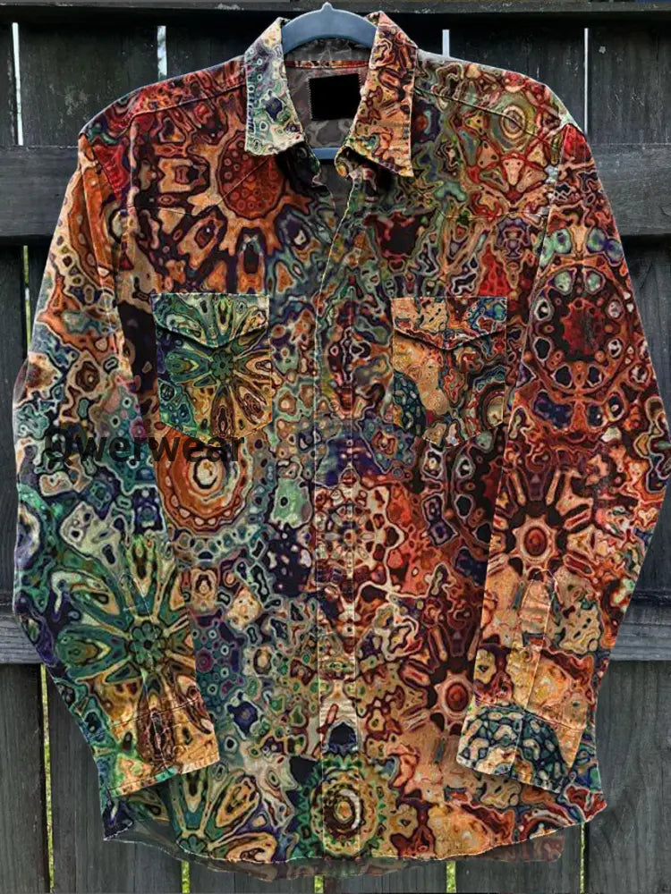 Retro Art Abstract Graffiti Art Print Long Sleeve Casual Shirt A / S Mens shirts