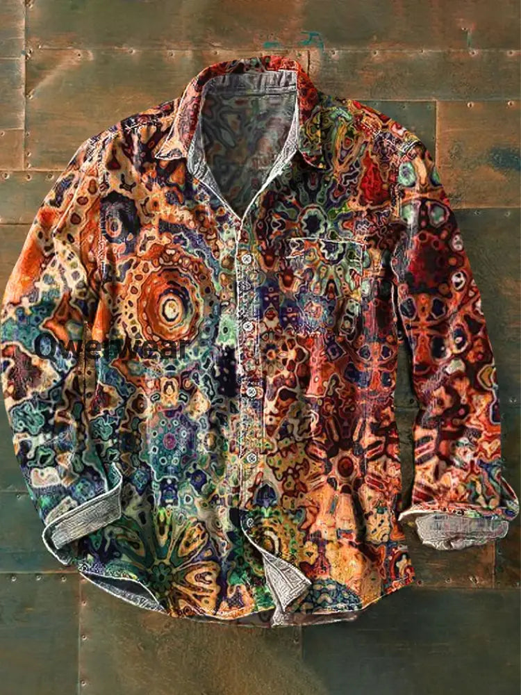 Retro Art Abstract Graffiti Art Print Long Sleeve Casual Shirt B / S Mens shirts