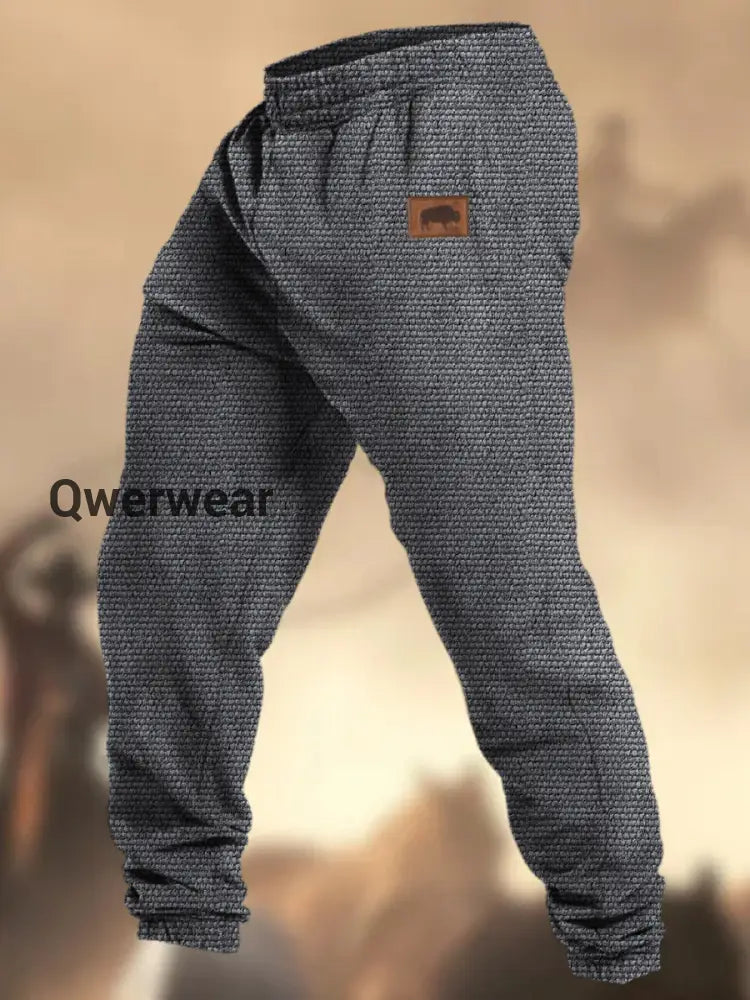 Retro Cowboy Texture Pattern Print Western Village Hunting Logo Striped Casual Sweatpants A / S