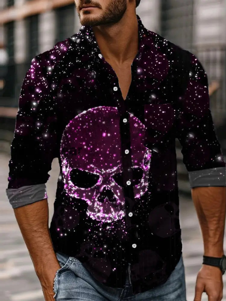 Retro Men’s Abstract Punk Art Print Casual Long Sleeve Shirt A / S Mens shirts