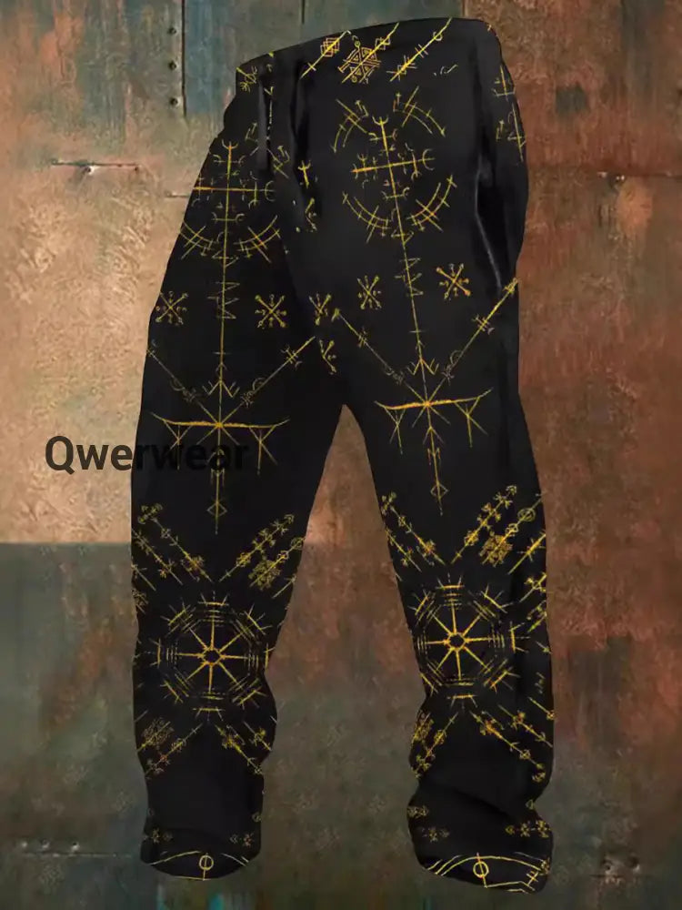 Retro Totem Texture Pattern Print Western Village Hunting Logo Striped Casual Sweatpants A / S