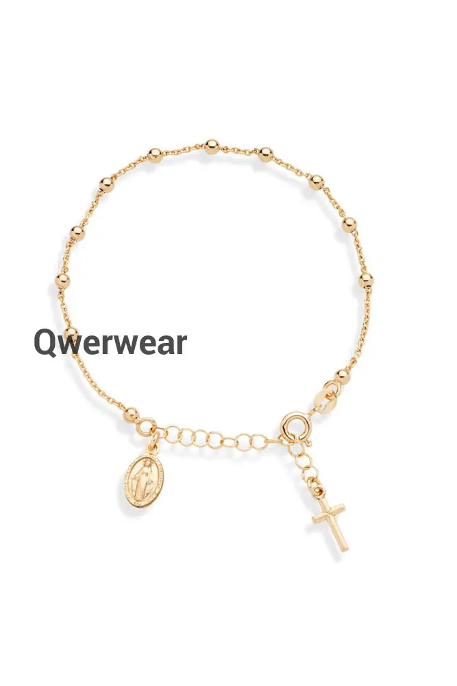 Simple Virgin Mary Cross Adjustable Bracelet Gold