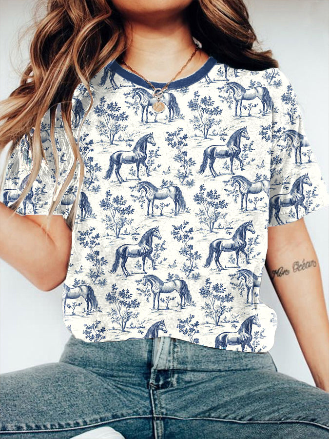 Women's Horses Print T-Shirt
