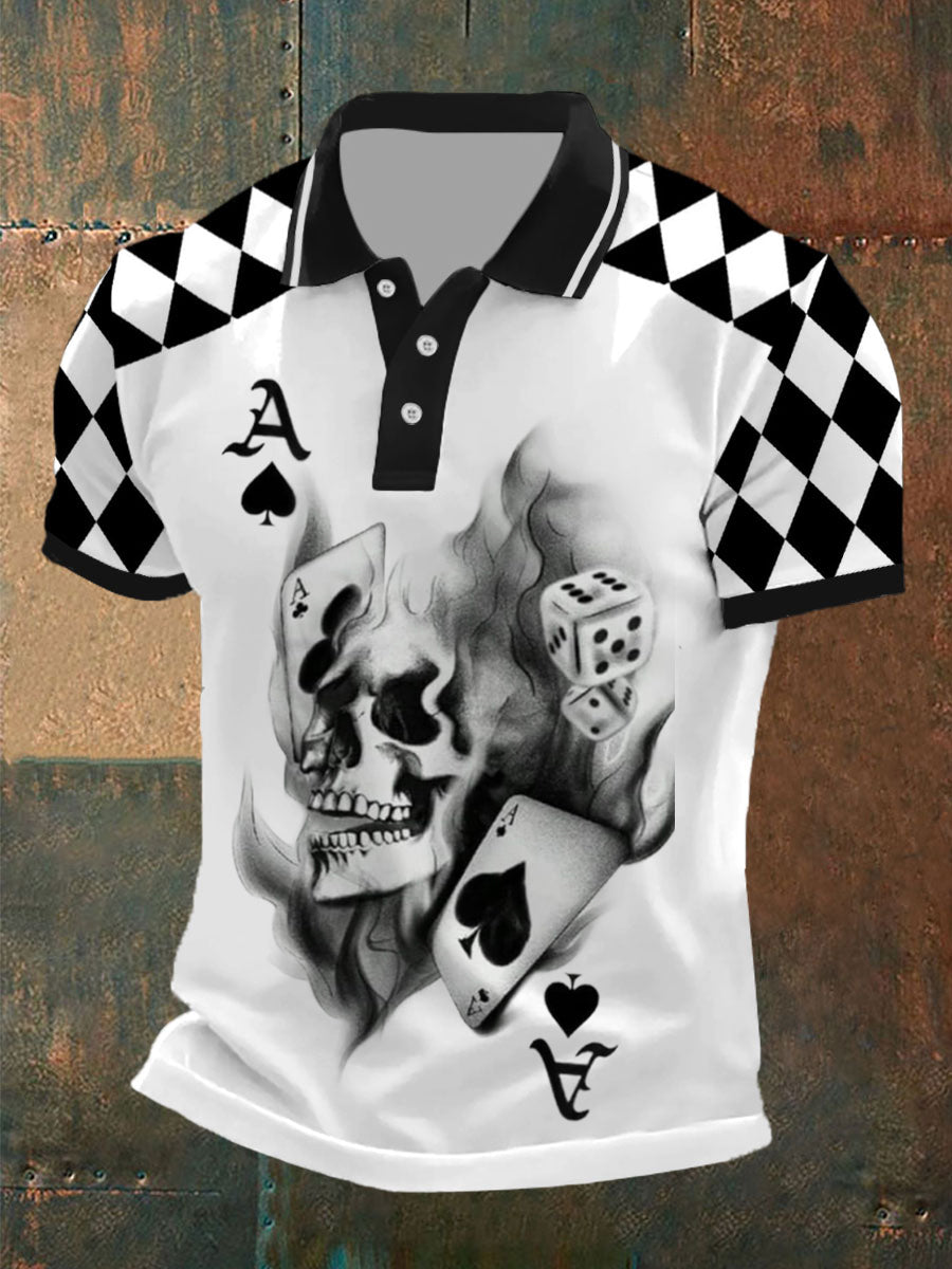 Men's Vintage Poker Pattern Casual Polo Shirt