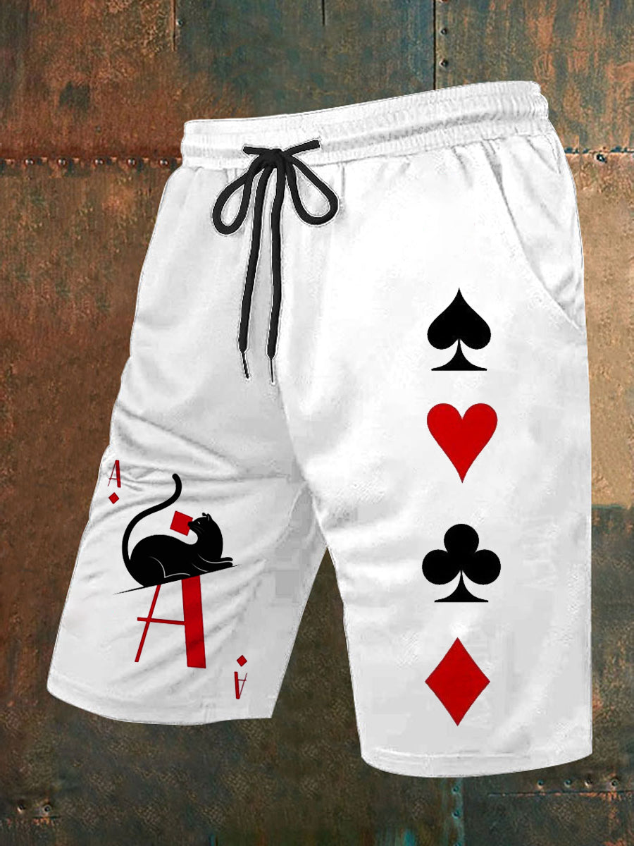 Men's Vintage Poker Pattern Casual Shorts