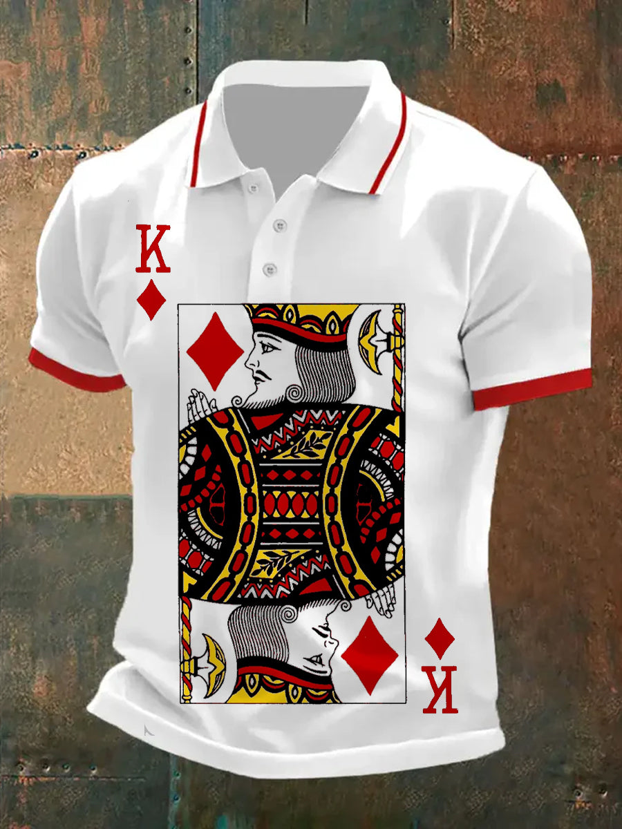 Men's Vintage Poker Pattern Casual Polo Shirt