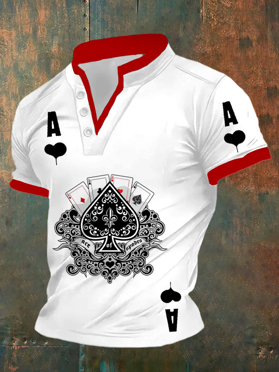 Men's Retro Poker Pattern Casual Short Sleeve Polo Shirt