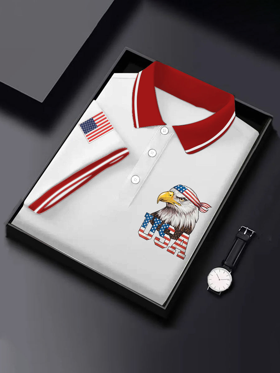 Men's Independence Day American Flag Bald Eagle Print Casual Top