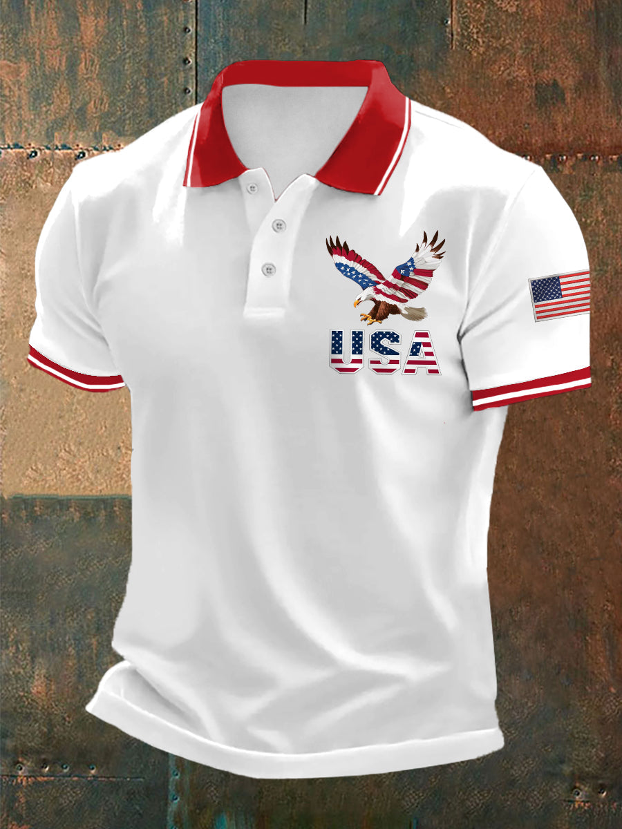 Men's Independence Day American Flag Bald Eagle Print Casual Top