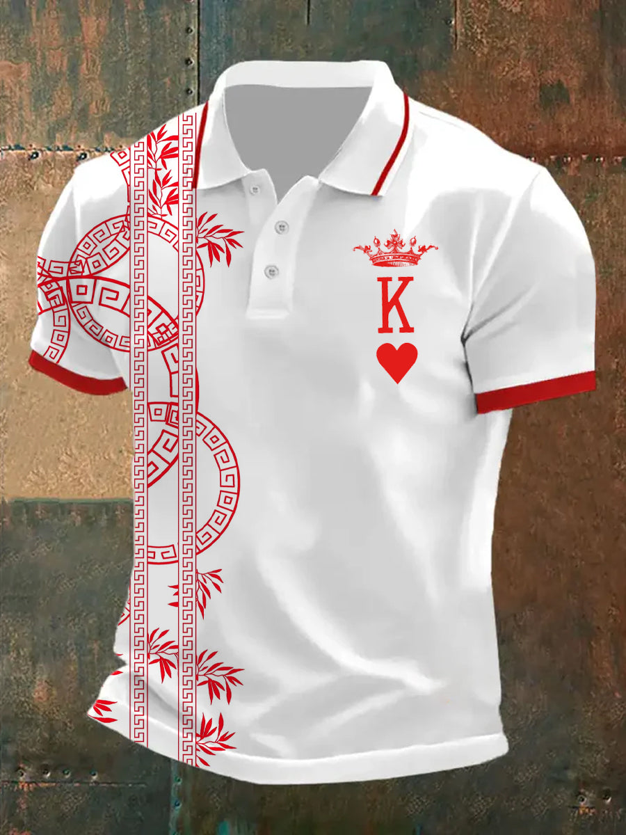 Men's Retro Playing Card Art Casual Polo Shirt
