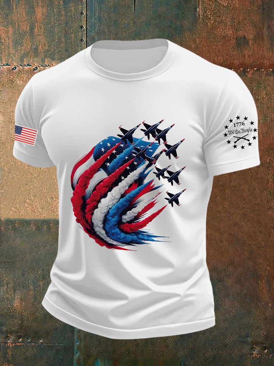 Men's Independence Day American Flag Jet Planes Print Casual T-shirt