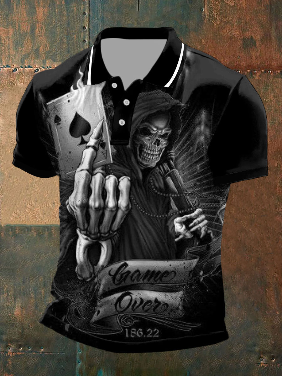 Men's Poker Skull Casual Top