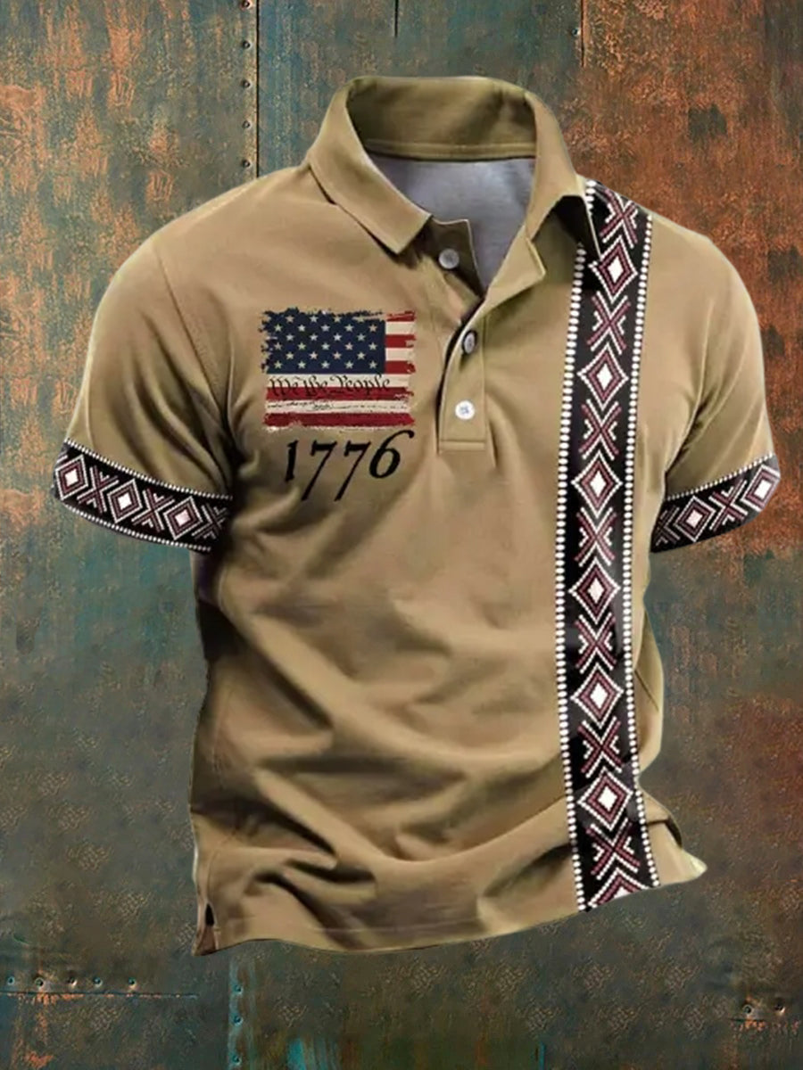 Men's Retro Independence Day Art Print Casual Short Sleeve Top