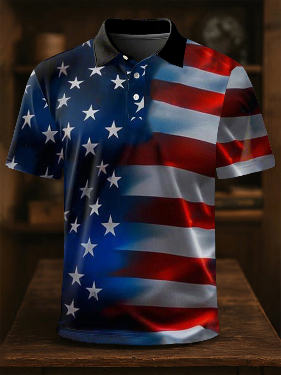 Men's Independence Day Flag Print Short Sleeve Shirt