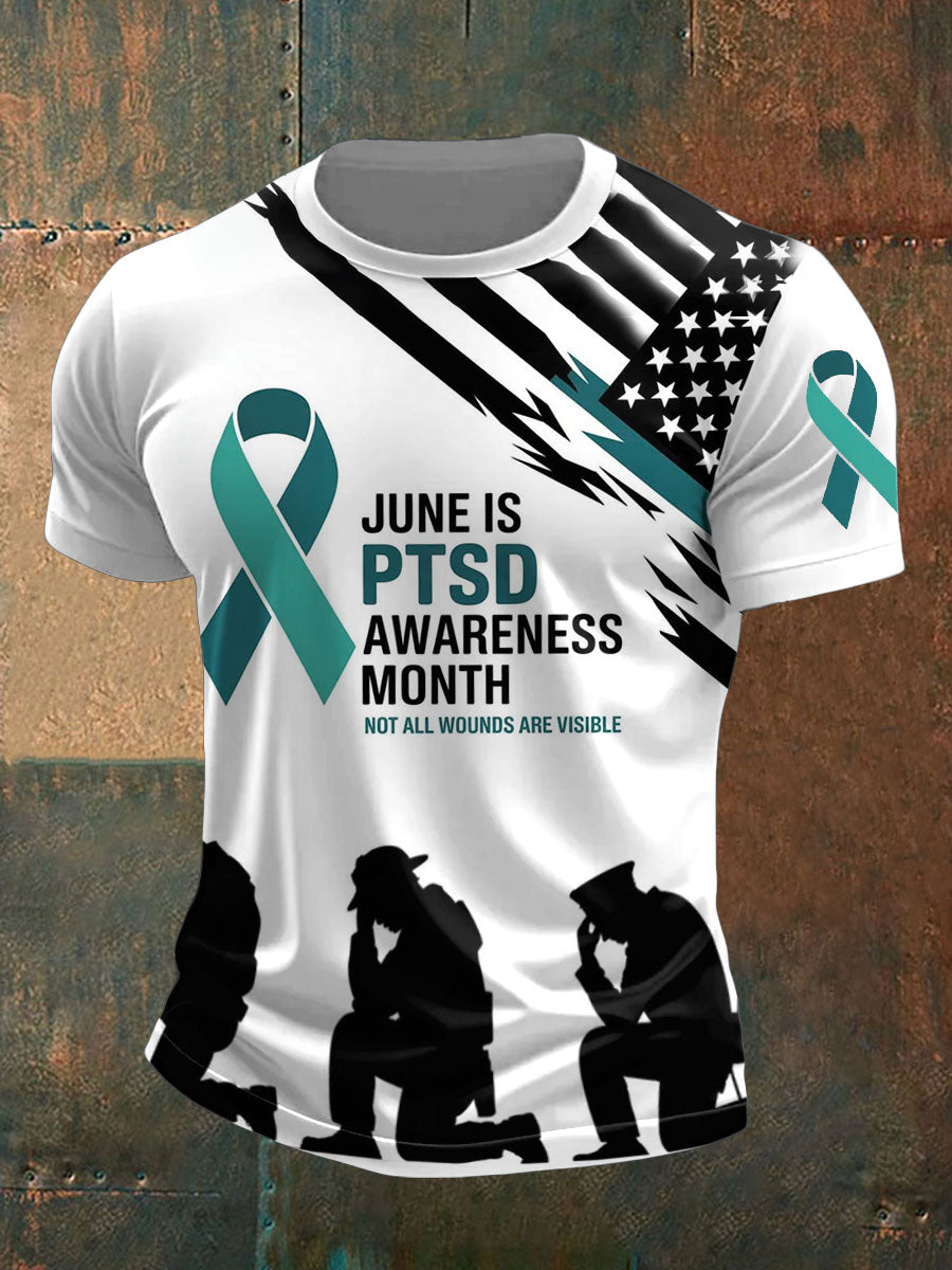 Men's PTSD Awareness Veteran Printed T-shirt