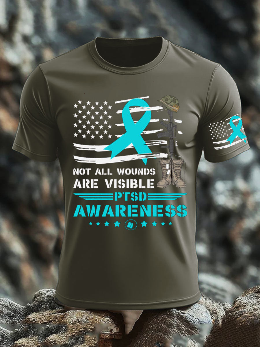Men's PTSD Awareness Veteran Printed T-shirt