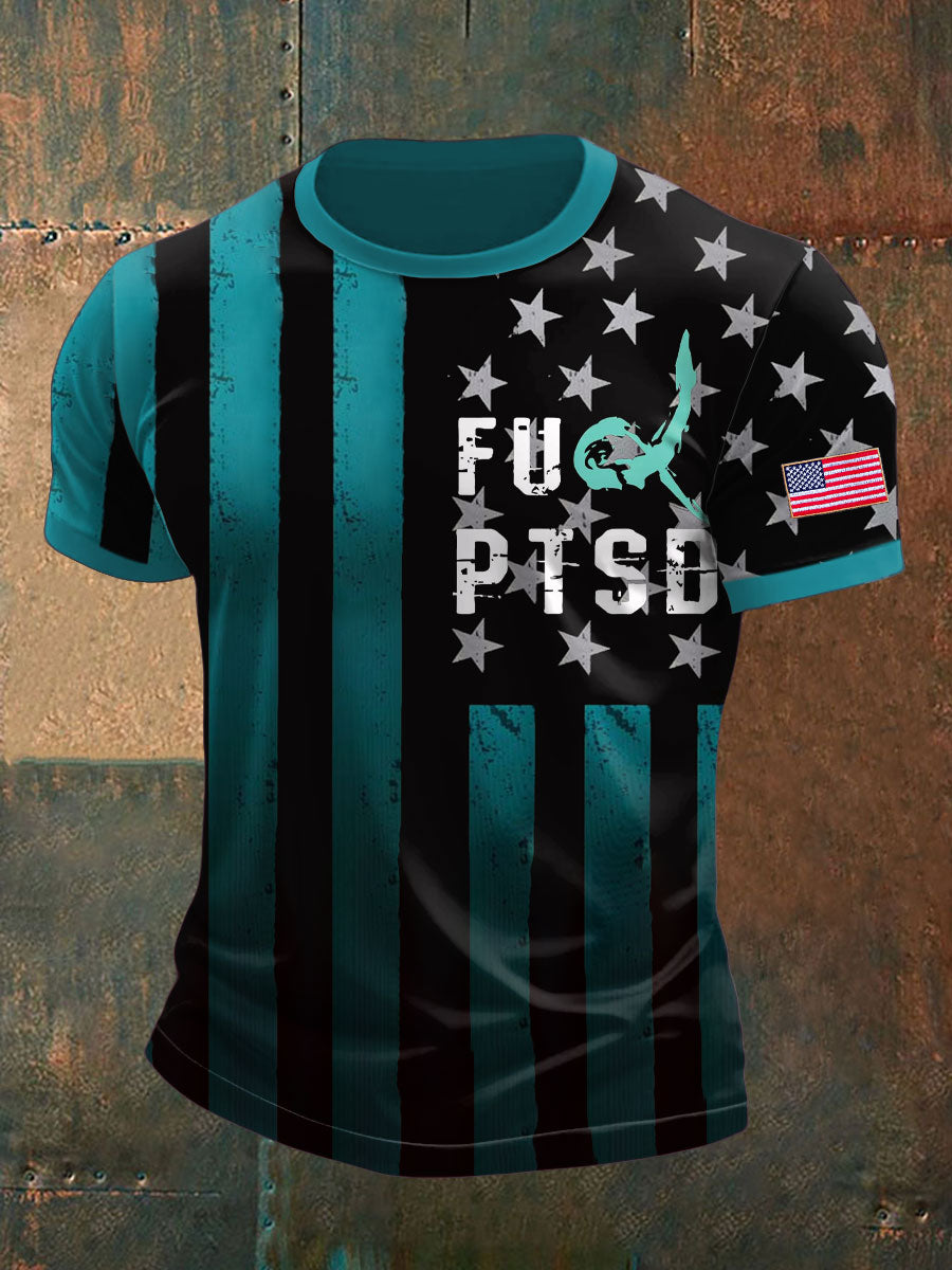 Men's PTSD Awareness Veteran Printed T-shirt
