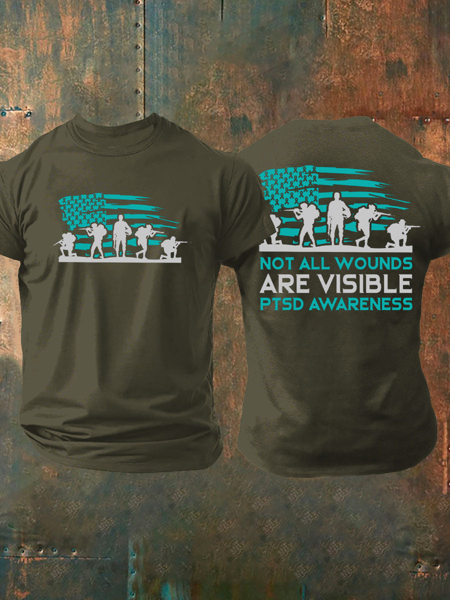 Men's PTSD Awareness Veteran Printed T-shirt