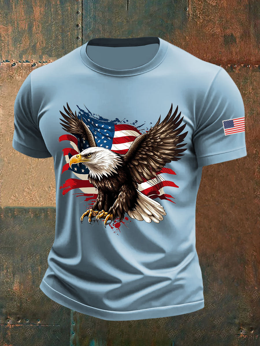 Men's American Flag Eagle Print Casual T-Shirt