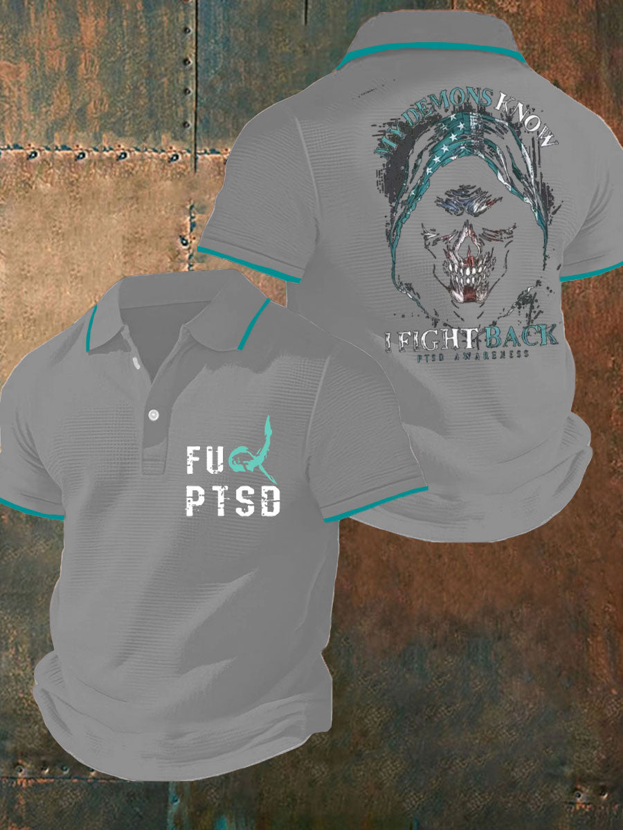Men's PTSD Awareness Veteran Printed Waffle Casual Tops
