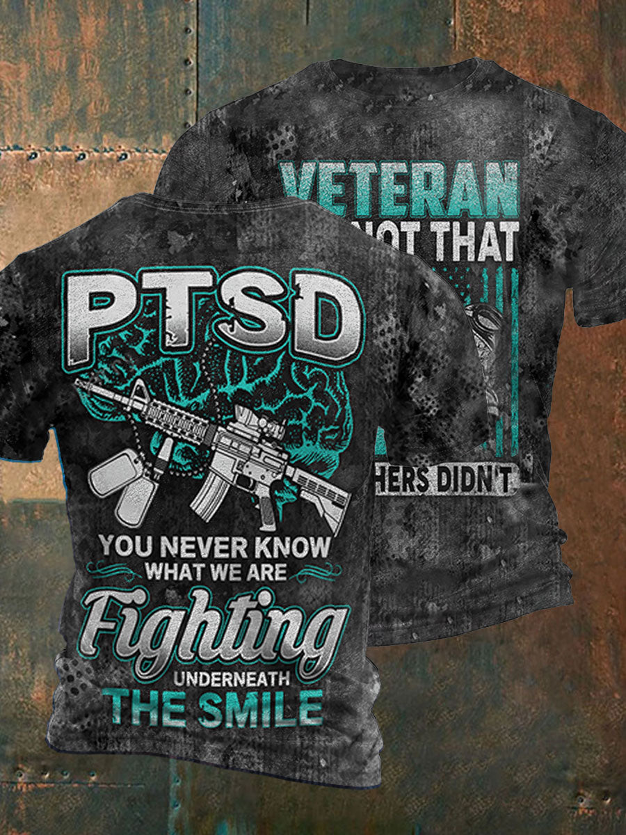 Men's PTSD Awareness Veteran Printed T-shirt