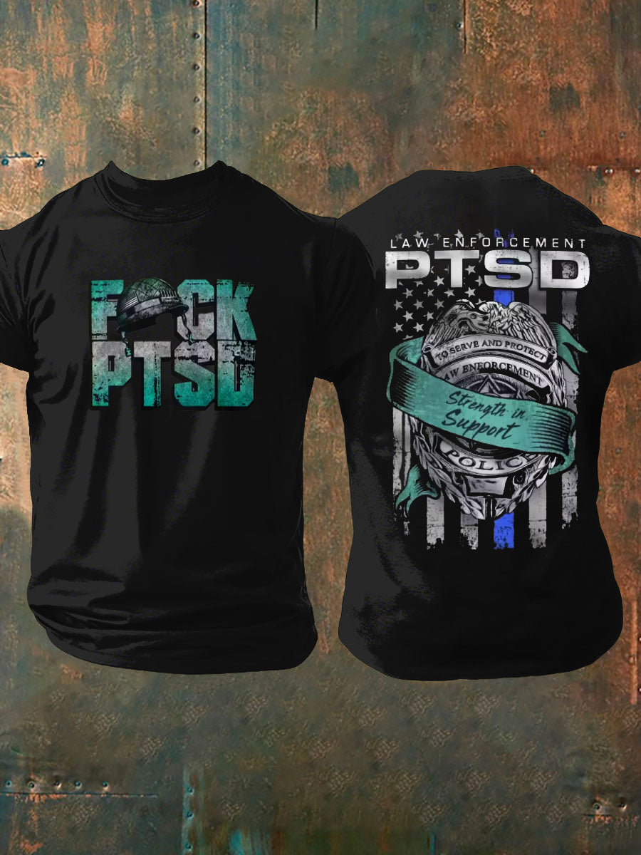 Men's PTSD Awareness Veteran Print Casual T-Shirt
