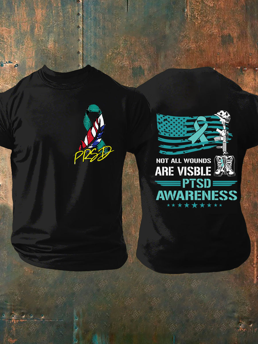Men's PTSD Awareness Veteran Print Casual T-Shirt