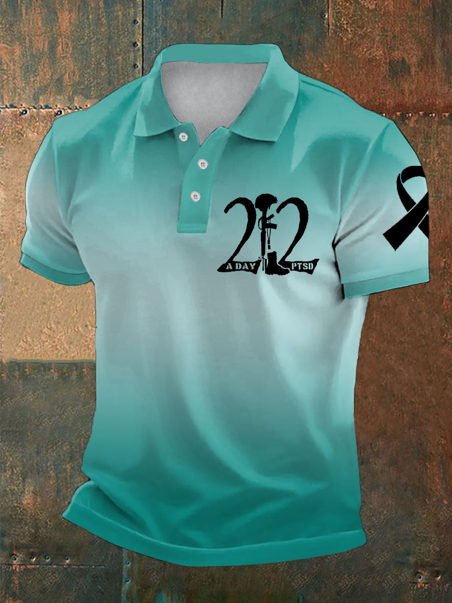 Men's PTSD Awareness Veteran Printed Casual Tops