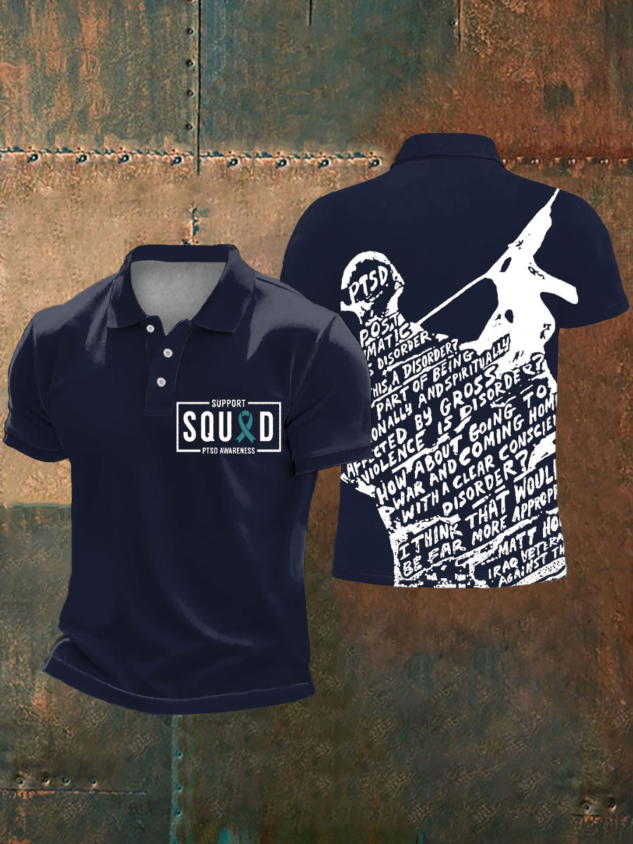 Men's PTSD Awareness Veteran Printed Casual Tops