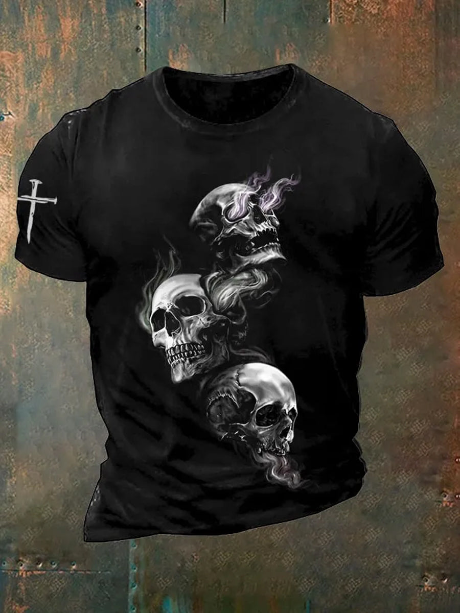 Men's Vintage Skull Graphic Casual T-Shirt