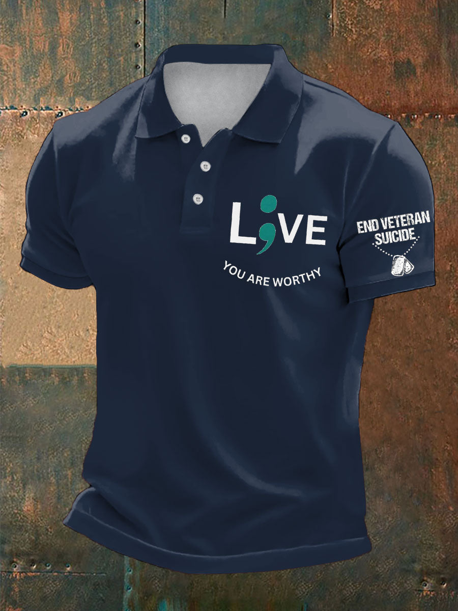 Men's Veteran Suicide Lives Matter Printed Casual Tops