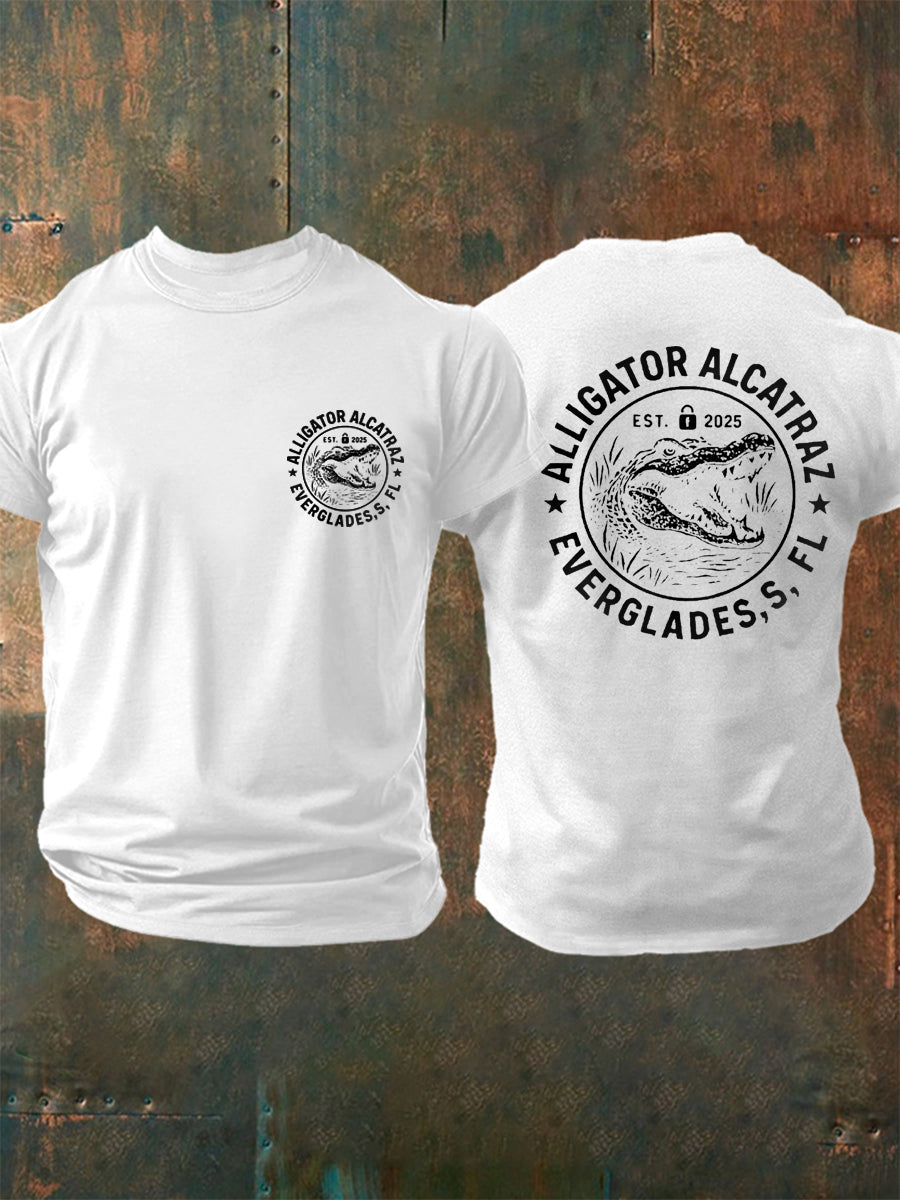 Men's Retro Alligator Alcatraz Funny Florida Everglades Dark Humor Tee