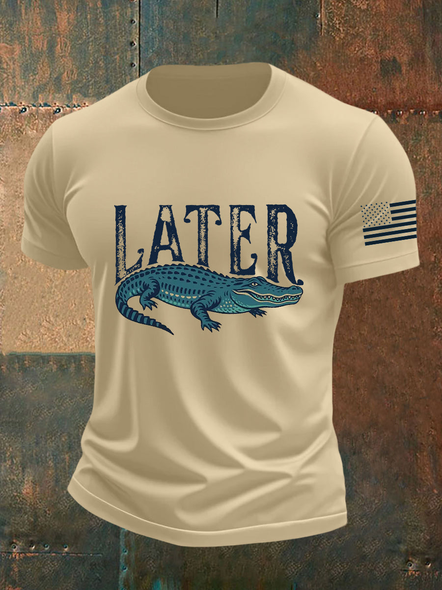 Men's Retro Alligator Alcatraz Funny Florida Everglades Dark Humor Short Sleeve Tee