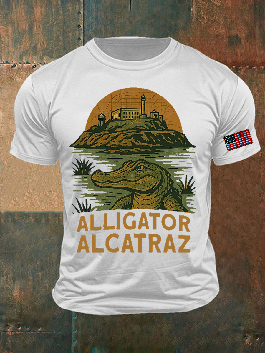 Men's Retro Alligator Alcatraz Funny Florida Everglades Dark Humor T-shirt