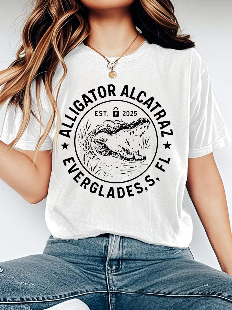 Women's Retro Alligator Alcatraz Funny Florida Everglades Dark Humor Tee