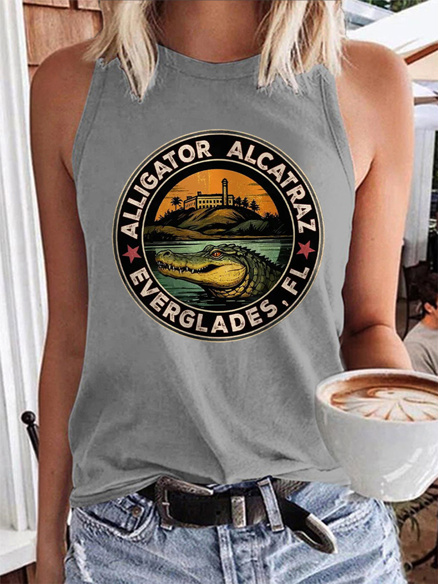 Women's Retro Alligator Alcatraz Funny Florida Everglades Dark Humor Vest