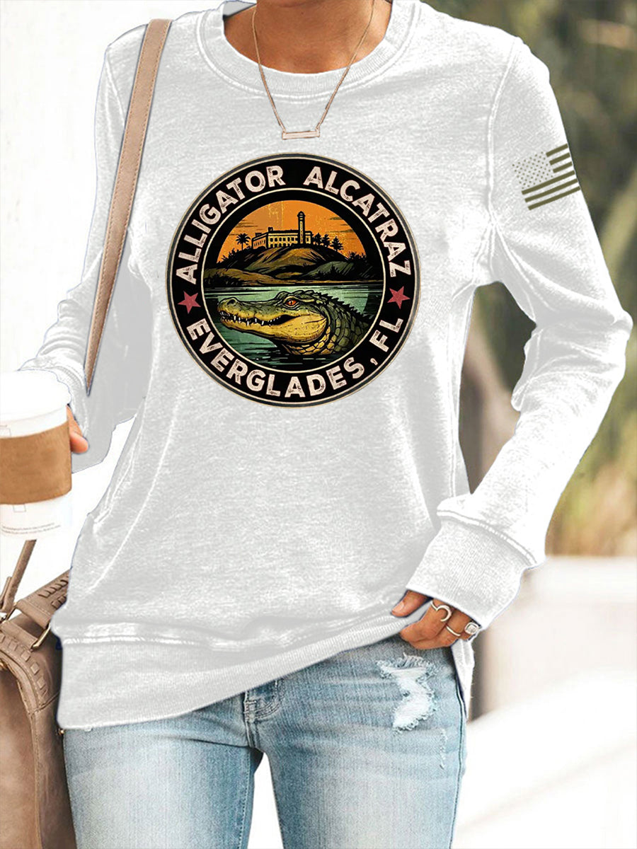 Women's Retro Alligator Alcatraz Funny Florida Everglades Dark Humor Sweatshirt