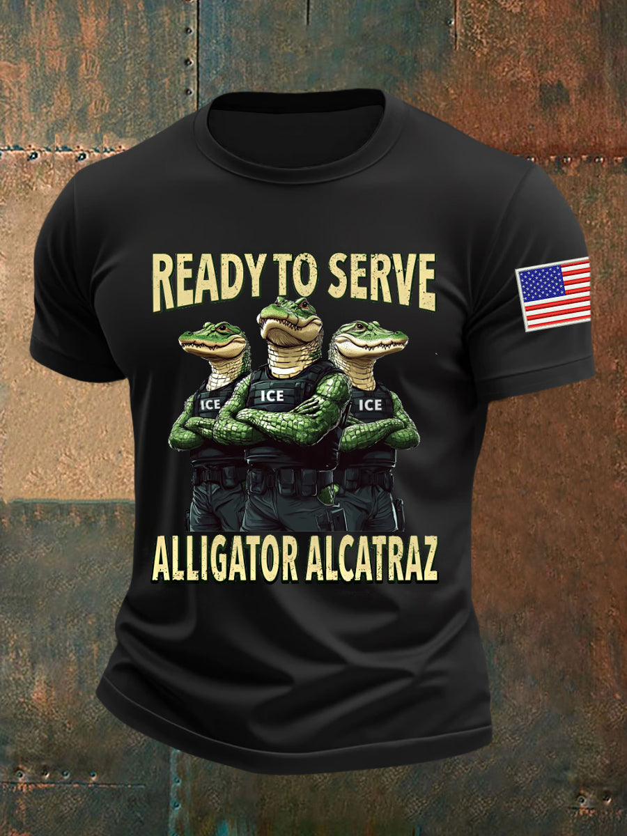 Men's Retro Alligator Alcatraz Funny Florida Everglades Dark Humor T-shirt