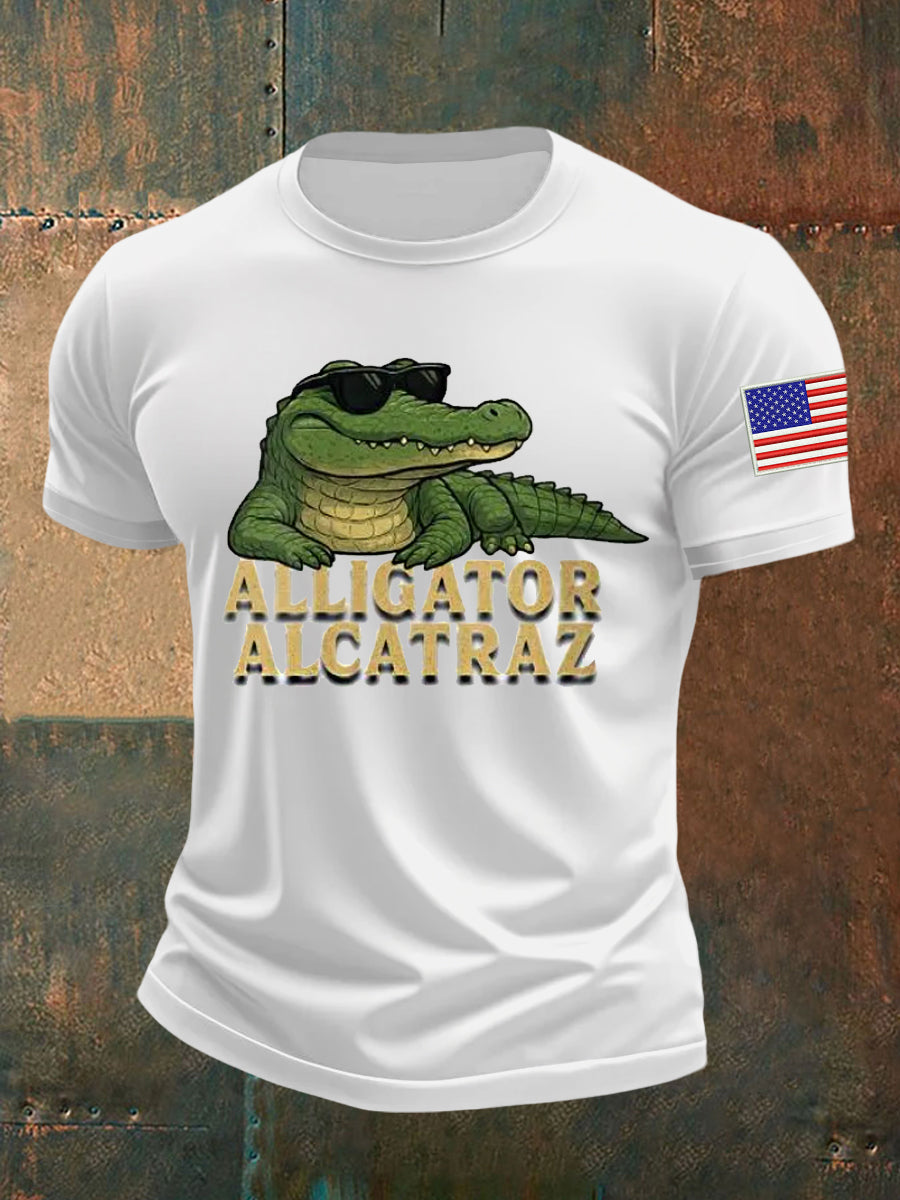 Men's Retro Alligator Alcatraz Funny Florida Everglades Dark Humor T-shirt