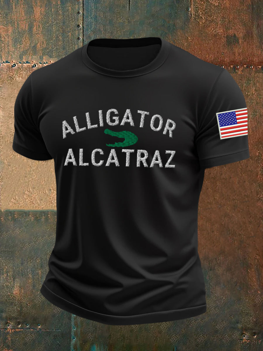 Men's Retro Alligator Alcatraz Funny Florida Everglades Dark Humor T-shirt