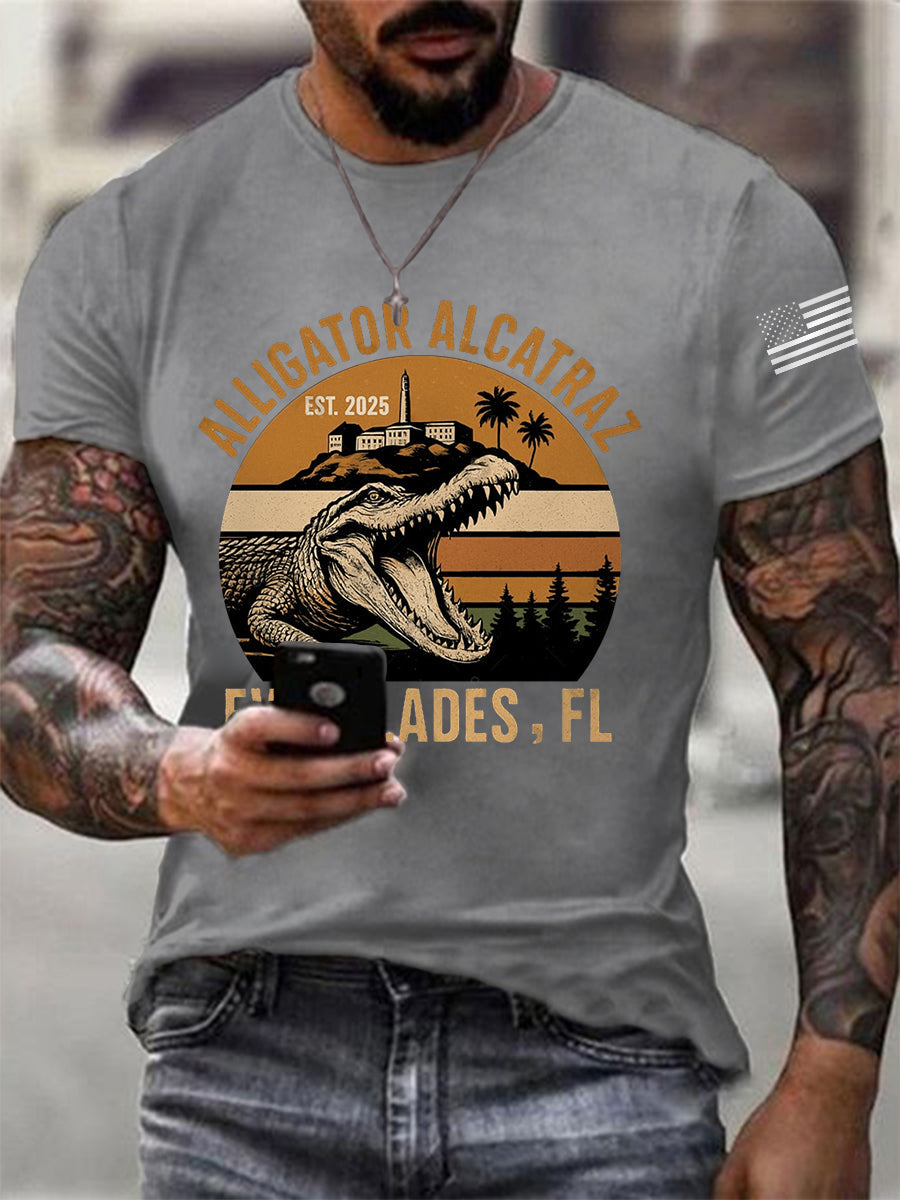 Men's Retro Alligator Alcatraz Funny Florida Everglades Dark Humor Tee