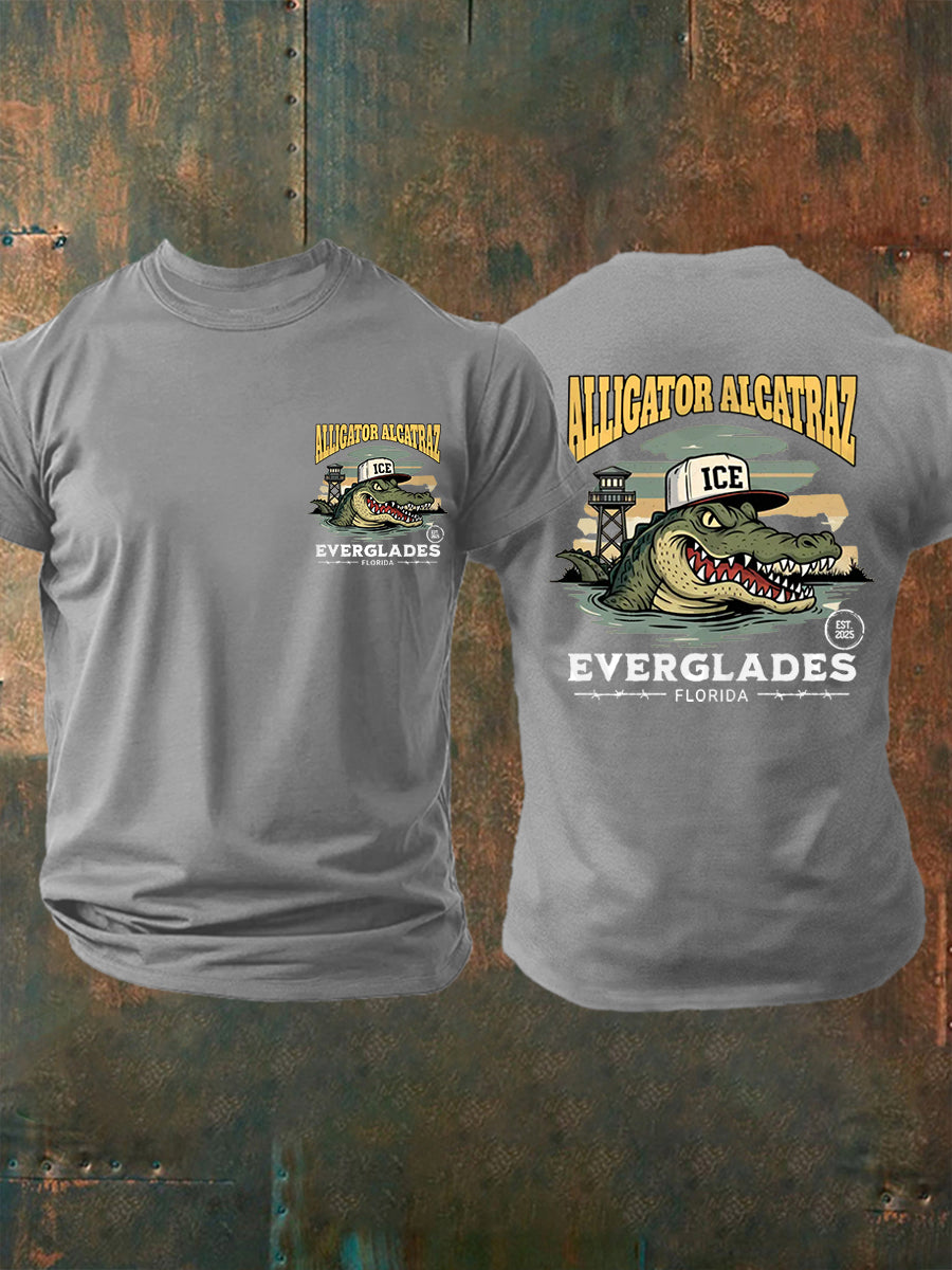 Men's Retro Alligator Alcatraz EST.2025 Funny Florida Everglades Dark Humor Tee