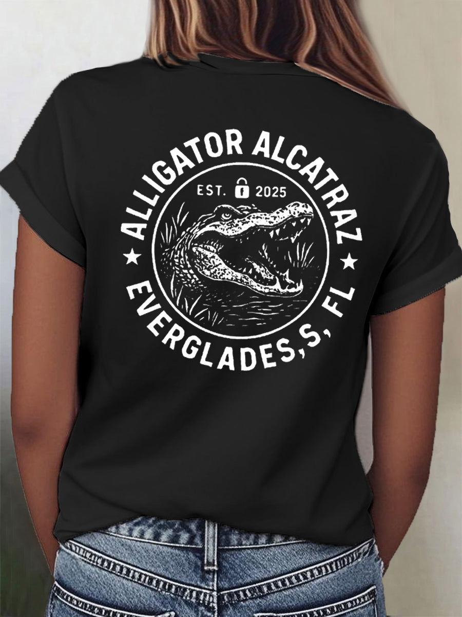 Women's Retro Funny Alligator Alcatraz Gator Enforcement Dark Humor Tee