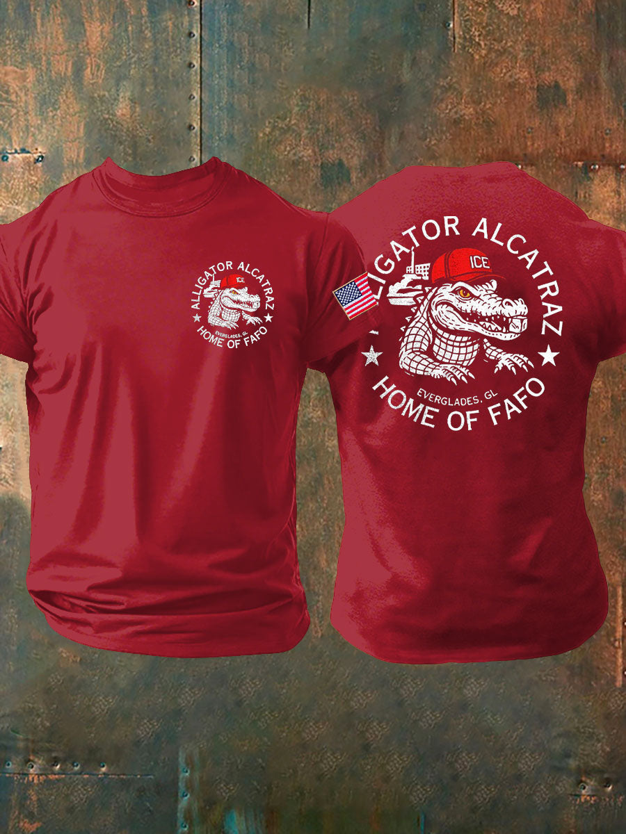 Men's Alligator Alcatraz Funny Florida Everglades Dark Humor Printed T-shirt