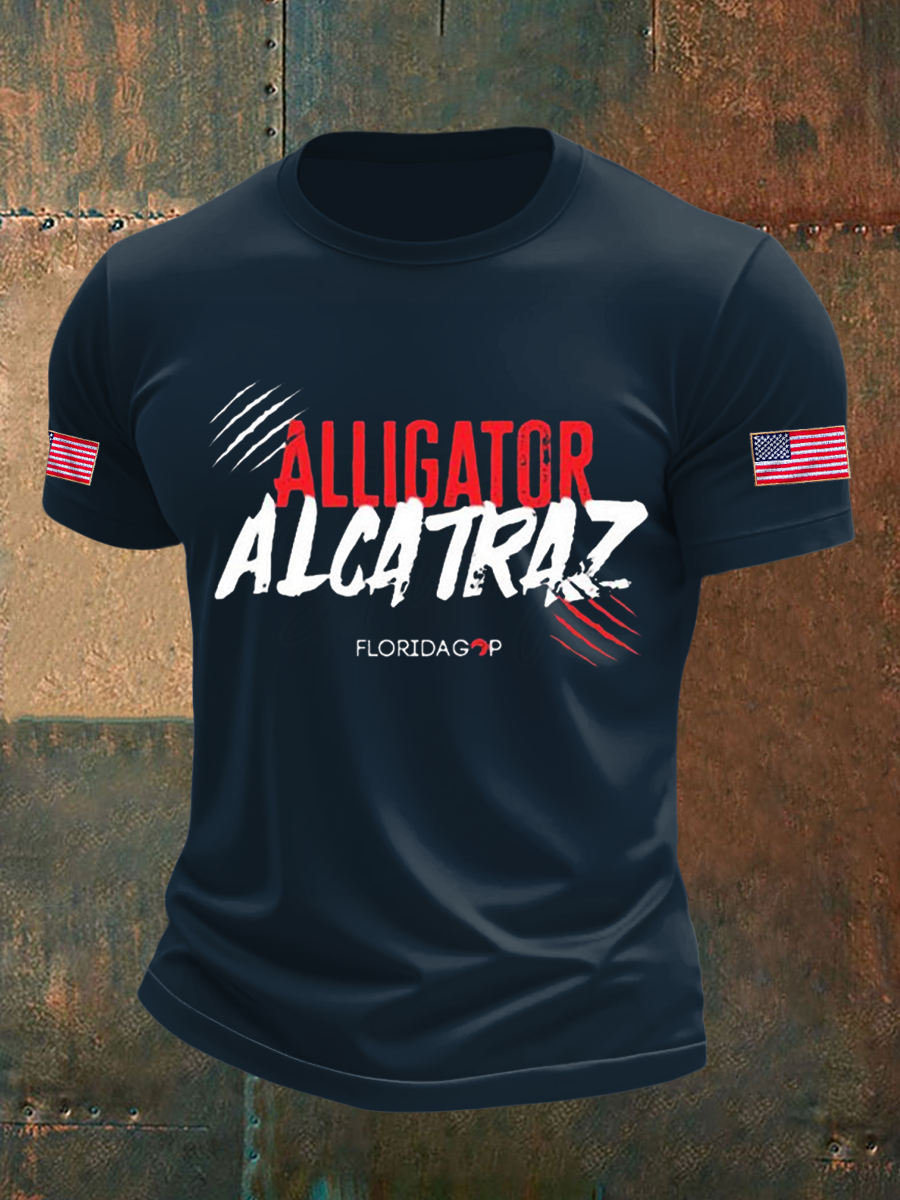 Men's Retro Alligator Alcatraz Funny Florida Everglades Dark Humor T-shirt