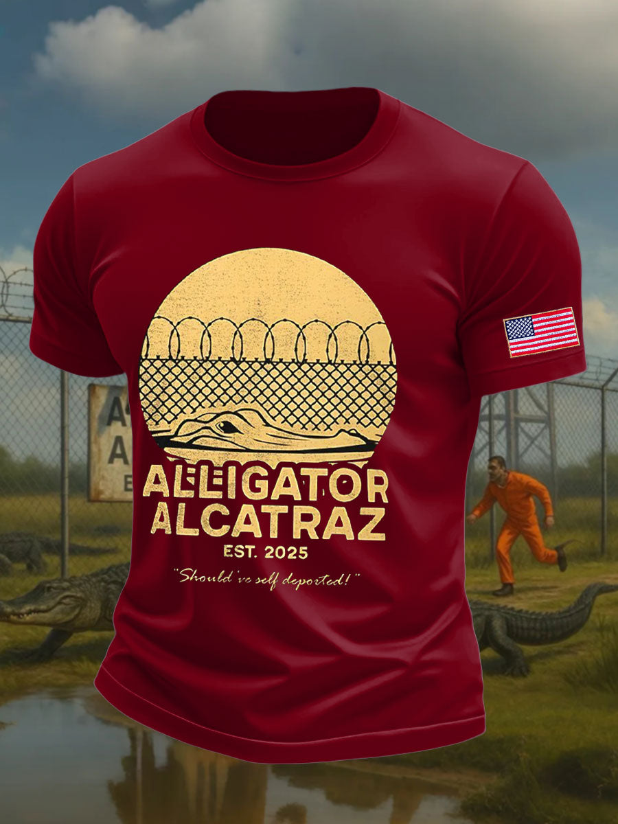 Men's Alligator Alcatraz Funny Florida Everglades Dark Humor Printed T-shirt