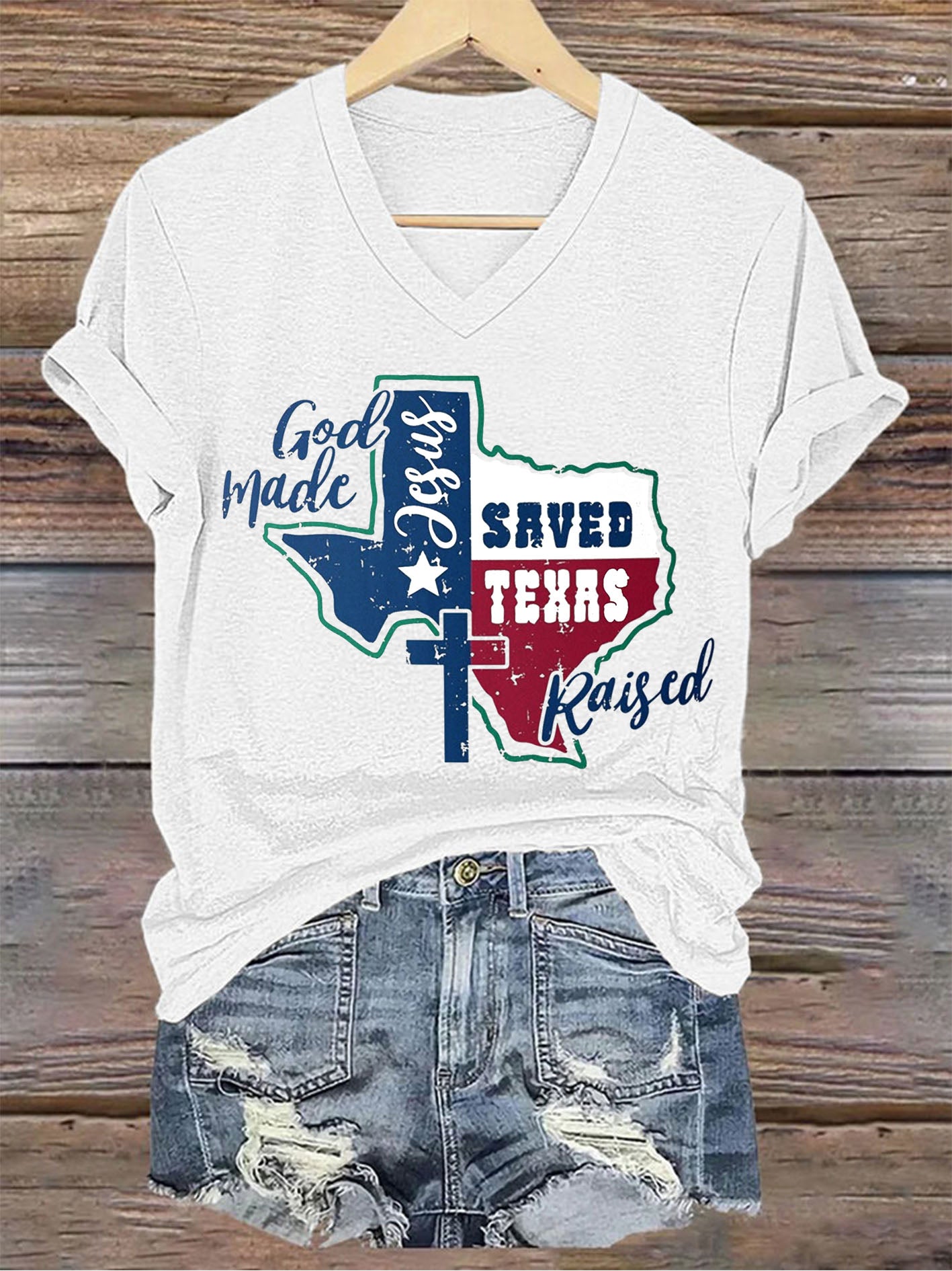Women's Texas Strong Printed V-neck T-shirt
