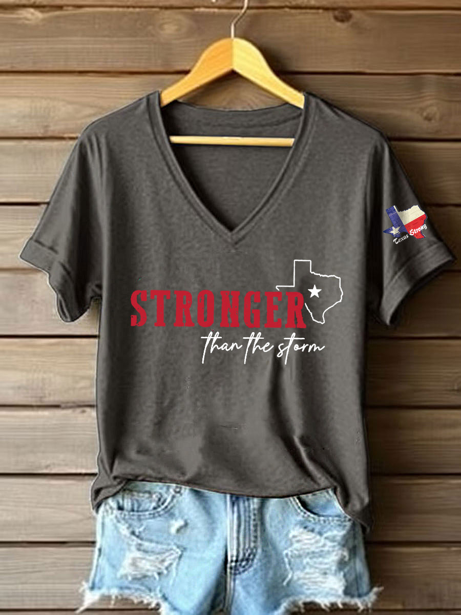 Women's Pray for Kerr County-Texas Stronger than the Storm Printed Short Sleeve T-shirt